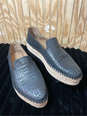 Franco Sarto Black Perforated Leather Slip-On Espadrilles